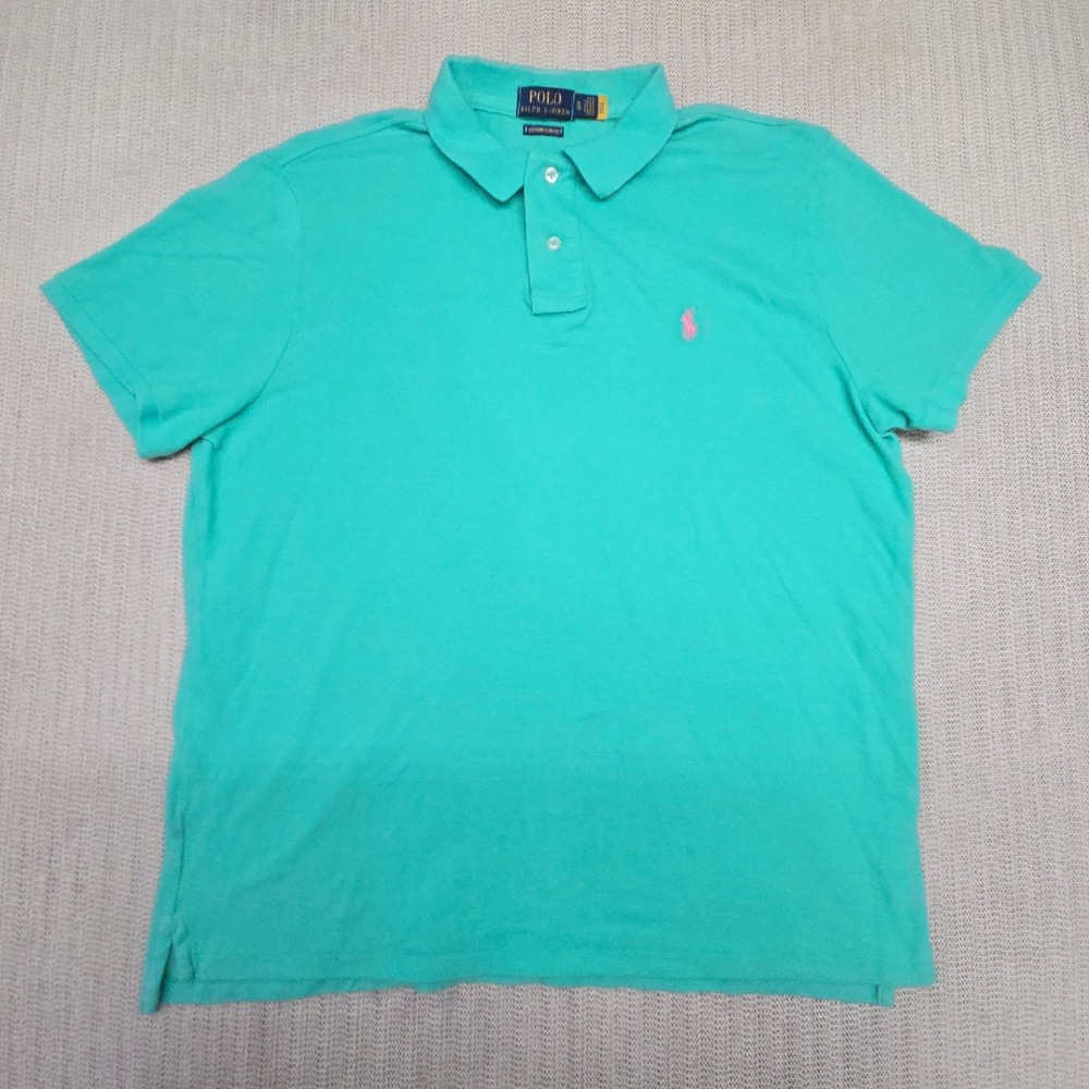 Polo Ralph Lauren Shirt Mens XL Blue Pink Pony Short Sleeve Teal Preppy